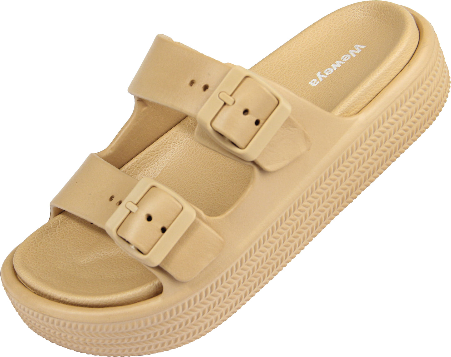 Weweya Platform Sandals for Women - Double Layer Slip On Sandals - Adjustable Buckle Casual Sandals