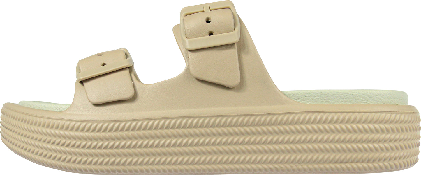 Weweya Platform Sandals for Women - Double Layer Slip On Sandals - Adjustable Buckle Casual Sandals