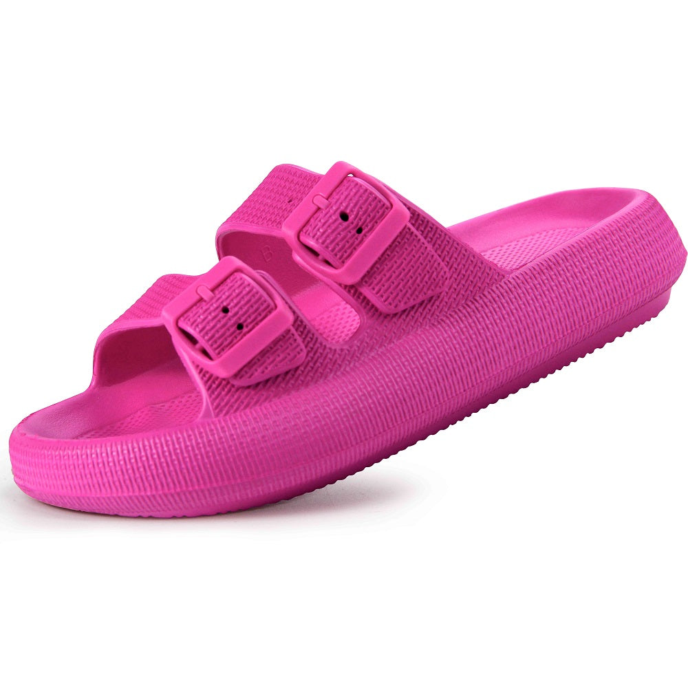 Weweya Slides for Women and Men Slippers - Double Buckle Adjustable - EVA Flat Sandals